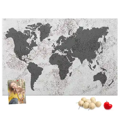 Concrete World Map Printed Cork Board