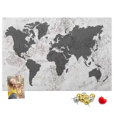 Concrete World Map Printed Cork Board