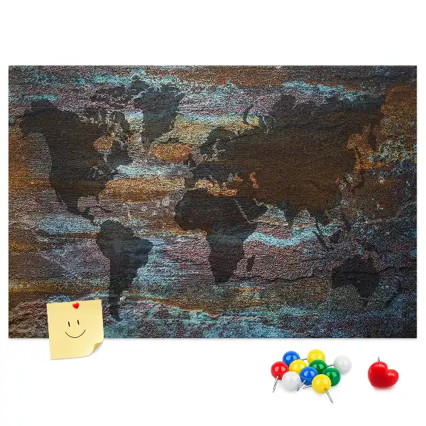 World Map Printed Cork Memo Board in Rust