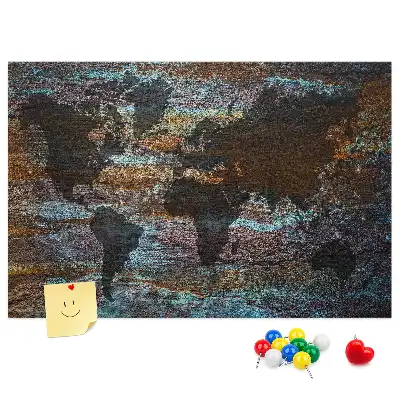 World Map Printed Cork Memo Board in Rust