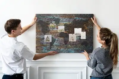 World Map Printed Cork Memo Board in Rust