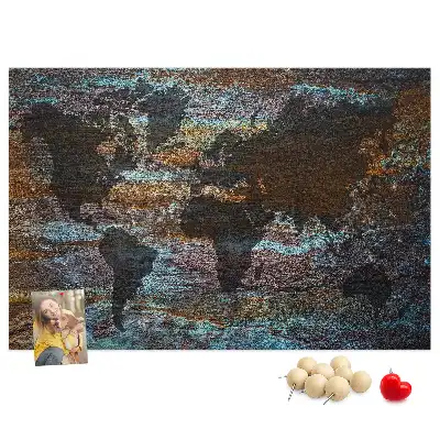 World Map Printed Cork Memo Board in Rust