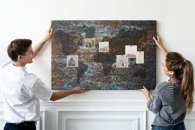 World Map Printed Cork Memo Board in Rust