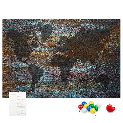World Map Printed Cork Memo Board in Rust