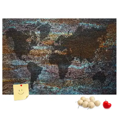 World Map Printed Cork Memo Board in Rust