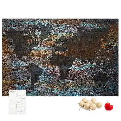 World Map Printed Cork Memo Board in Rust