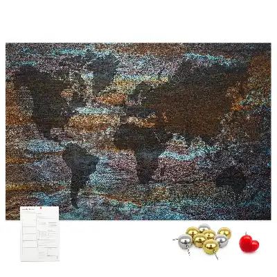 World Map Printed Cork Memo Board in Rust