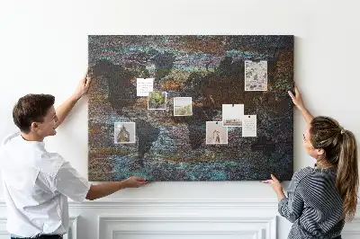 World Map Printed Cork Memo Board in Rust