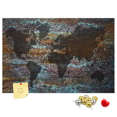 World Map Printed Cork Memo Board in Rust