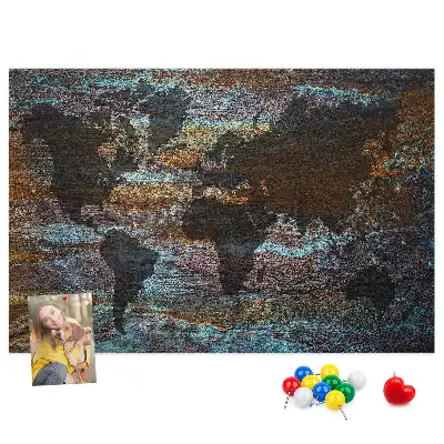 World Map Printed Cork Memo Board in Rust