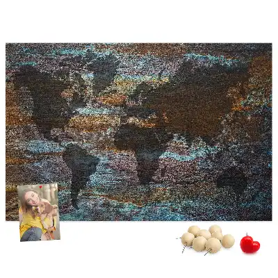 World Map Printed Cork Memo Board in Rust