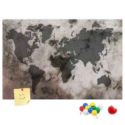 Concrete world map cork memo board
