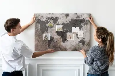 Concrete world map cork memo board