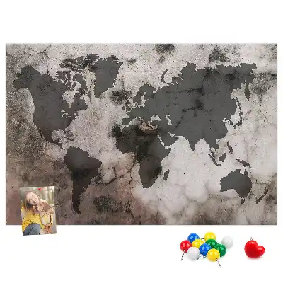 Concrete world map cork memo board