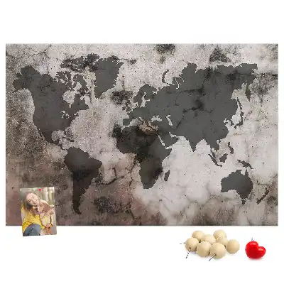 Concrete world map cork memo board