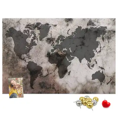 Concrete world map cork memo board