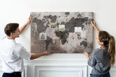 Concrete world map cork memo board