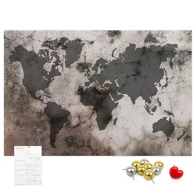 Concrete world map cork memo board