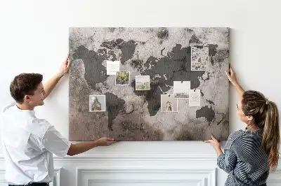 Concrete world map cork memo board
