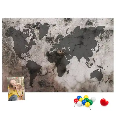 Concrete world map cork memo board