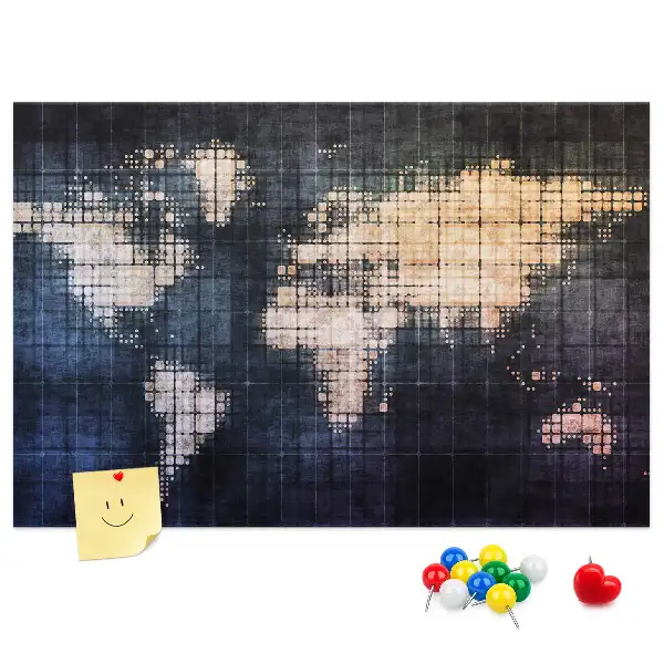 Abstract world map printed cork memo board