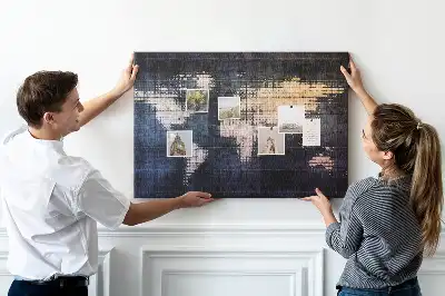 Abstract world map printed cork memo board