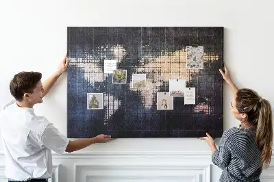 Abstract world map printed cork memo board