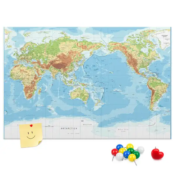 Physical World Map Printed Cork Memo Board