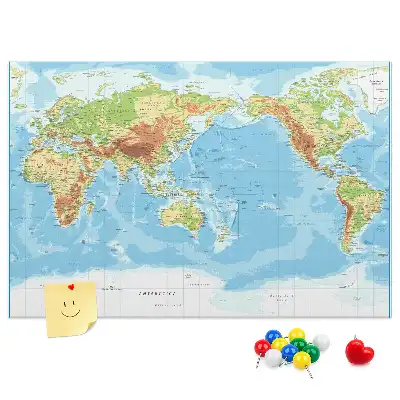 Physical World Map Printed Cork Memo Board