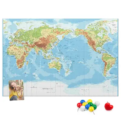 Physical World Map Printed Cork Memo Board
