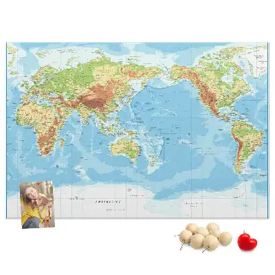 Physical World Map Printed Cork Memo Board
