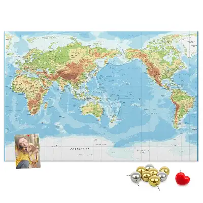Physical World Map Printed Cork Memo Board