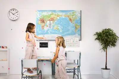 Physical World Map Printed Cork Memo Board