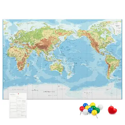 Physical World Map Printed Cork Memo Board