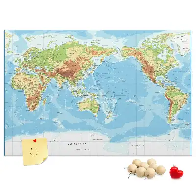 Physical World Map Printed Cork Memo Board