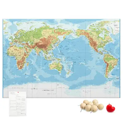 Physical World Map Printed Cork Memo Board