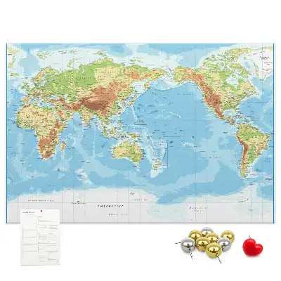 Physical World Map Printed Cork Memo Board