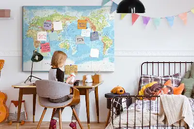 Physical World Map Printed Cork Memo Board