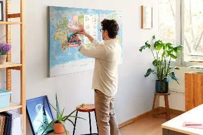 Physical World Map Printed Cork Memo Board