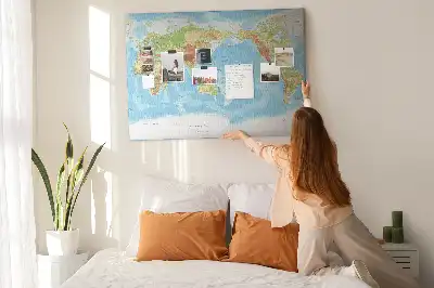 Physical World Map Printed Cork Memo Board