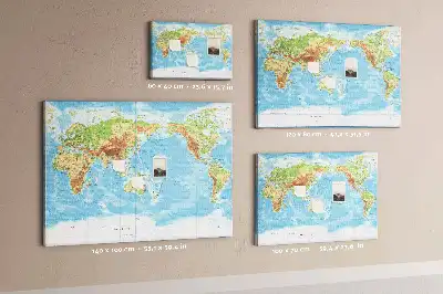 Physical World Map Printed Cork Memo Board