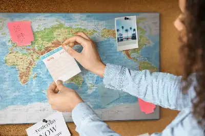 Physical World Map Printed Cork Memo Board