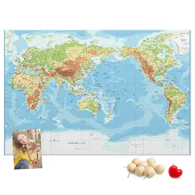 Physical World Map Printed Cork Memo Board