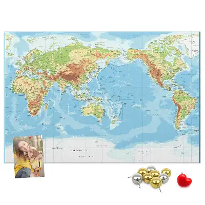 Physical World Map Printed Cork Memo Board