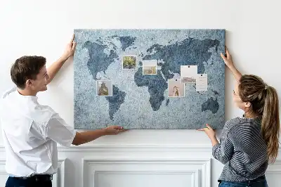 Printed Cork Memo Board with Painted World Map