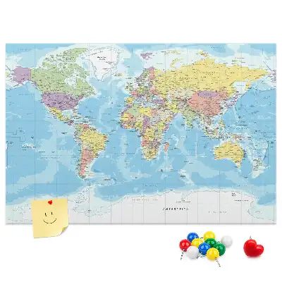 Printed Cork Memo Board with a Political World Map