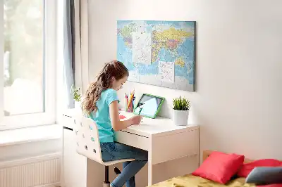 Printed Cork Memo Board with a Political World Map