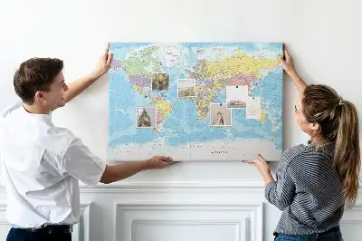 Printed Cork Memo Board with a Political World Map