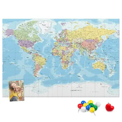 Printed Cork Memo Board with a Political World Map