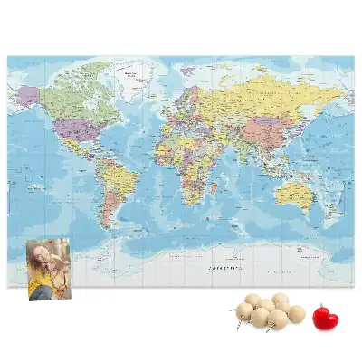 Printed Cork Memo Board with a Political World Map